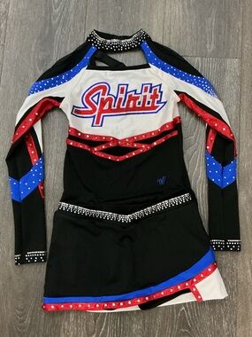Varsity Spirit Girls Black Red Blue White Cheer Uniform Set